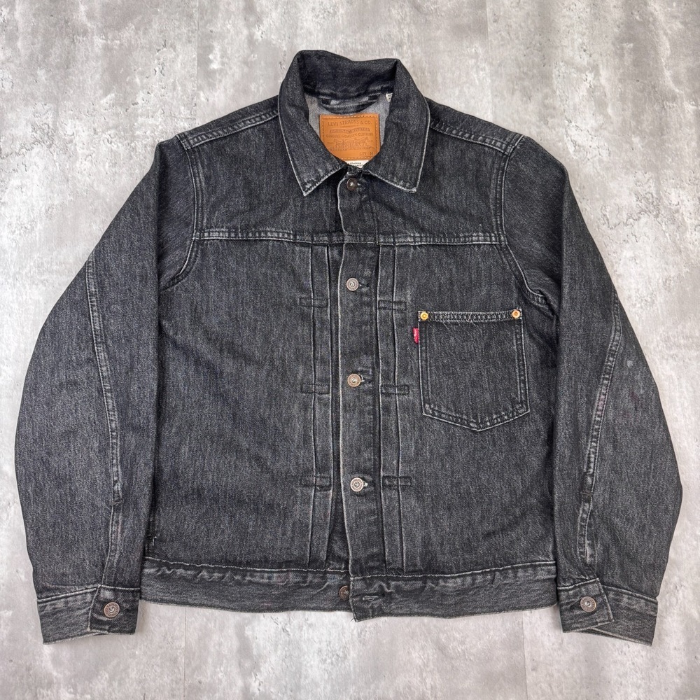 Levis Type 1 Trucker Jacket Mens Medium Black Denim Western Vintage Faded - Picture 1 of 7